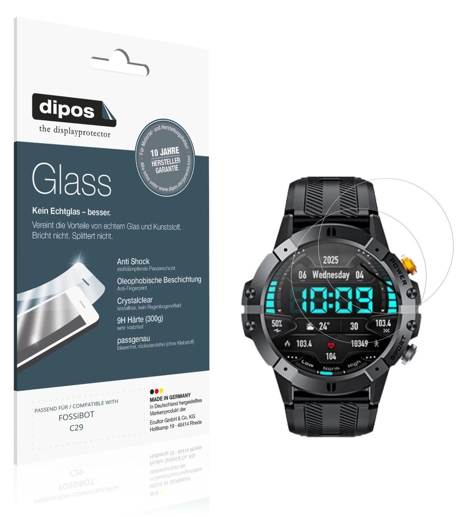 2x Schutzfolie für FOSSiBOT C29 - Anti-Shock 9H Folie dipos Glass Kunststoffglas