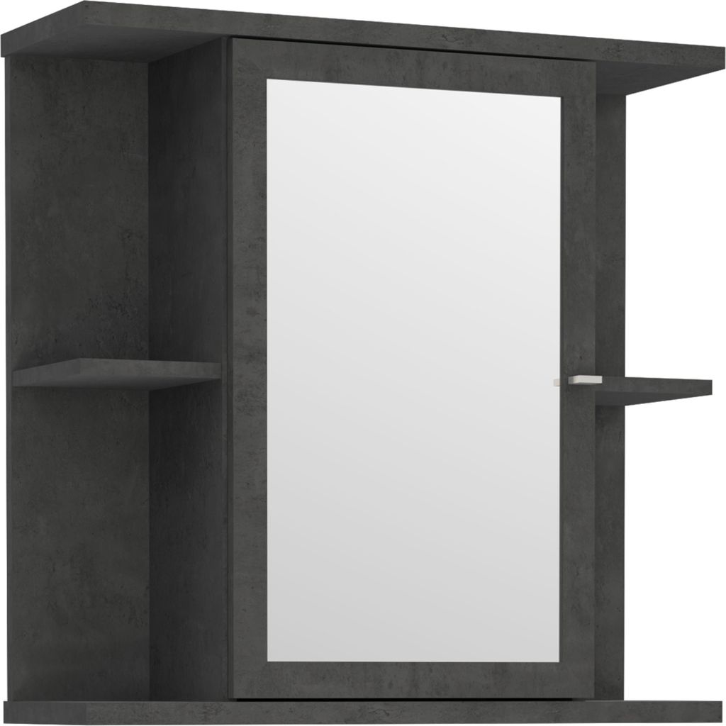 Forte CHAMP Spiegelschrank 70, moderner Badschrank, hängend, 1 Tür, 4 Ablagen, Holzwerkstoff, Betonoptik Dunkelgrau, 69,9 cm breit x 68,8 cm hoch...