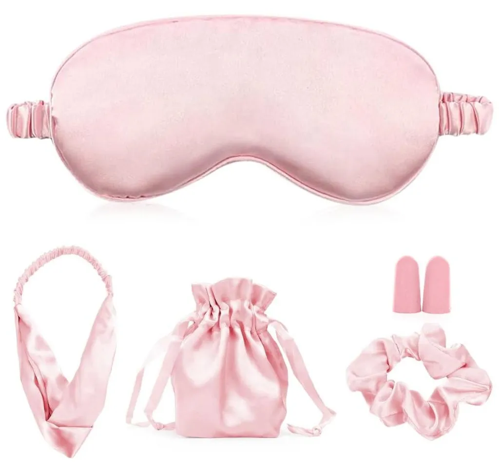 Masque de sommeil occultant en soie rose : coffret bien-être pour la détente