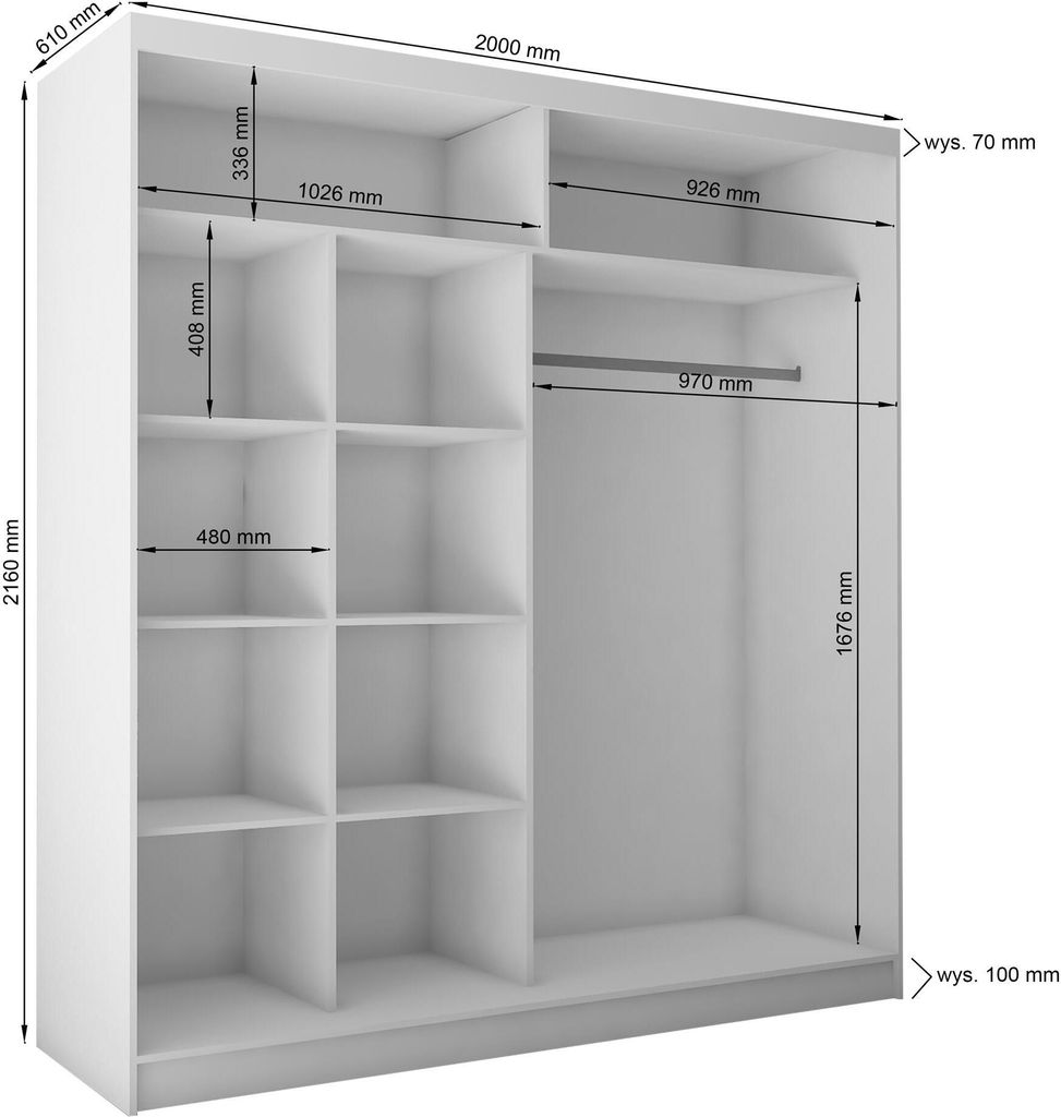 BEAUTYSOFA Schrank mit Schwebetüren VIVA 200cm - Produktbild 3