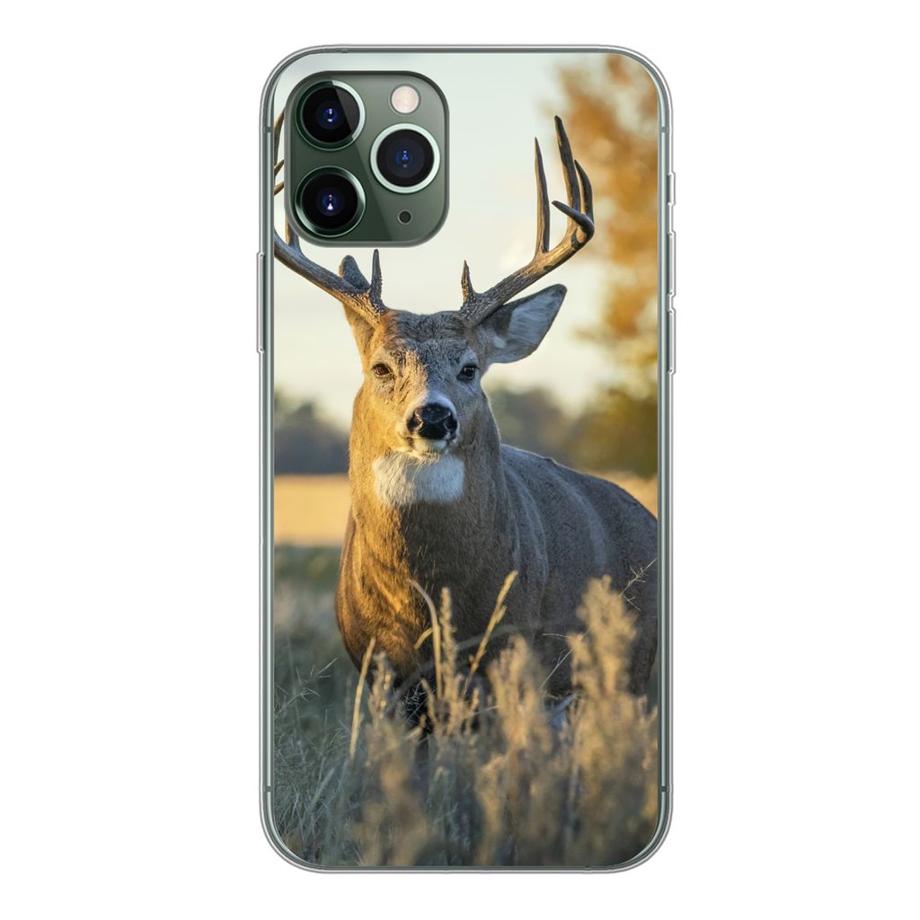 MuchoWow Handyhülle Schutzhülle Hülle für iPhone 11 Pro Hirsche - Gras - Herbst - Geweih - Natur - Tiere Silikon Softcase Handy Hülle - Handy