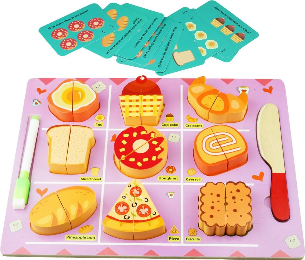 Puzzle à Découper en Bois Naturel : Set Pizza et Œuf avec Planche 20cm