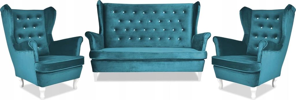Family Meble Set aus Sofa + 2 Sessel Diana 2-Sitzer Sofa Couch Zierpolsterung Freistehendes Lounge Sofa Bequem zum Entspannen Wohnzimmer Büro (ROY...