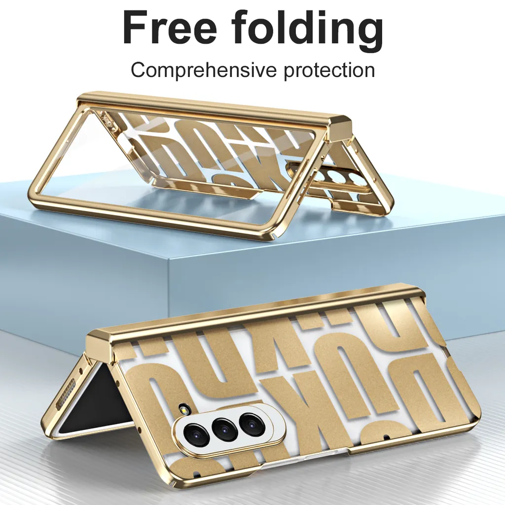 Custodia per Z Fold 5 Oro: Eleganza Trasparente con Cerniera Protetta - 3