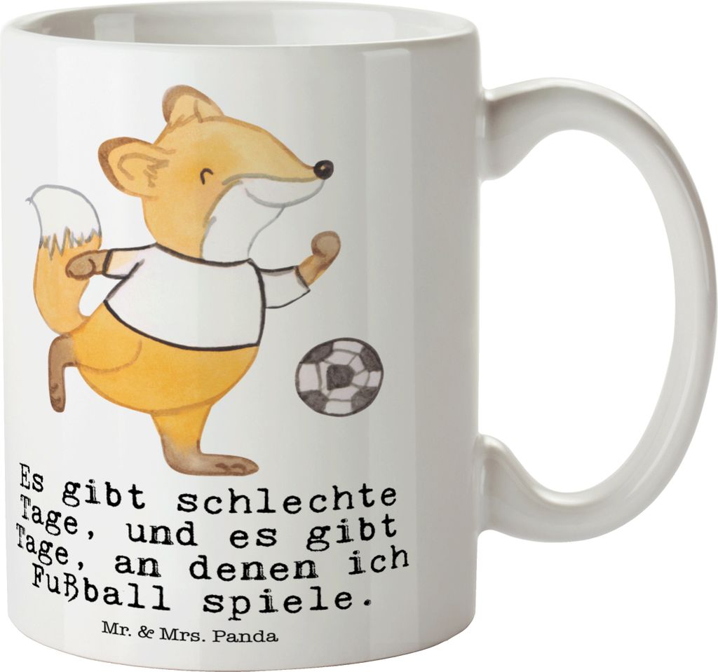 Mr. & Mrs. Panda Teetasse Fuchs Fußball spielen - Weiß - Geschenk, Kaffeebecher, Soccer, Bolzen, Tasse, Fußballerin, Bolzplatz, cappuccinotasse,...
