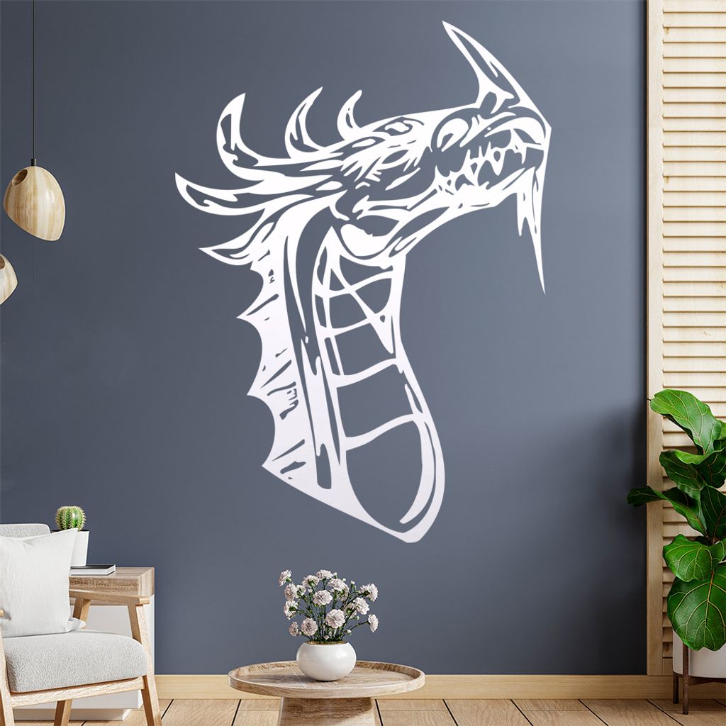 Drachen Kopf Wandtattoo in 6 Größen - Wandaufkleber Wall Sticker - Dekoration, Küche, Wohnzimmer, Schlafzimmer, Badezimmer