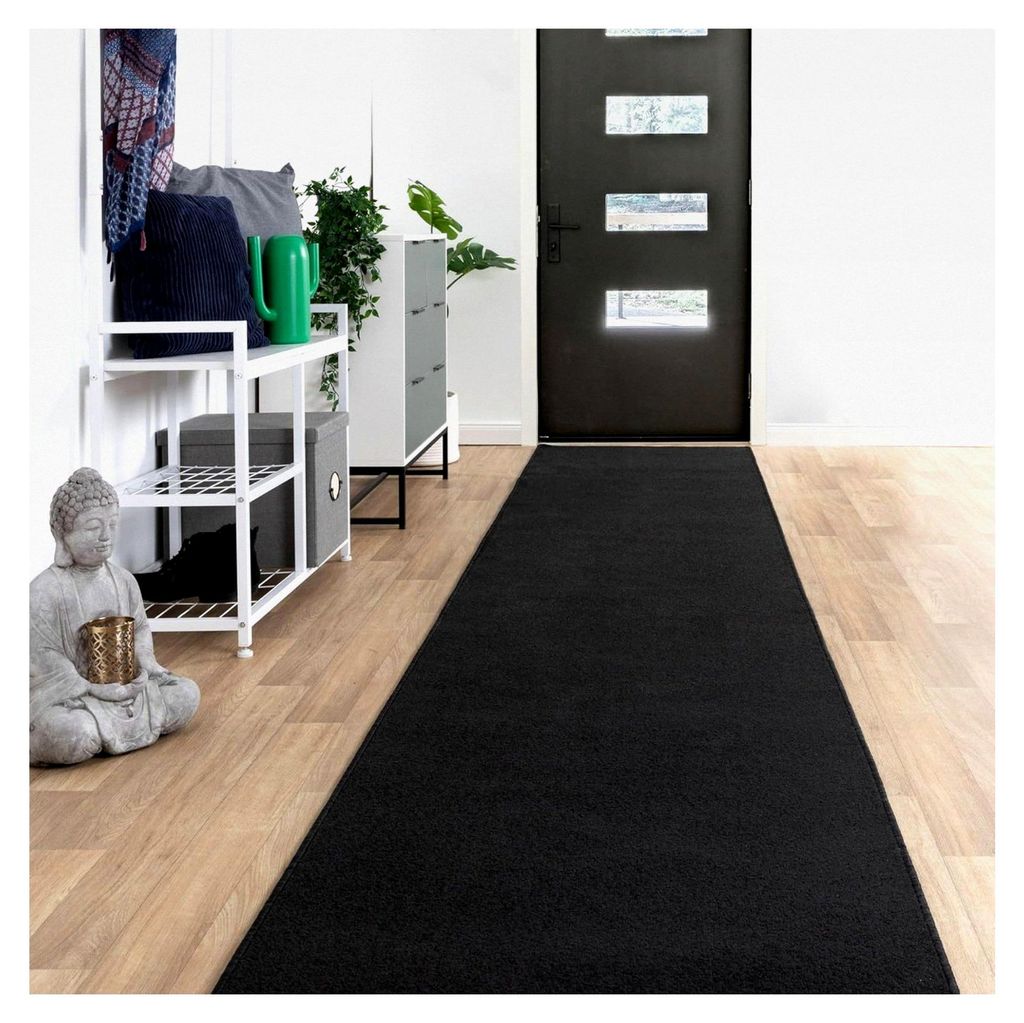 Läufer Galerie Ibiza | Kurzflor Teppich | Flur | Diele | Größe: 80x200 cm | Schwarz