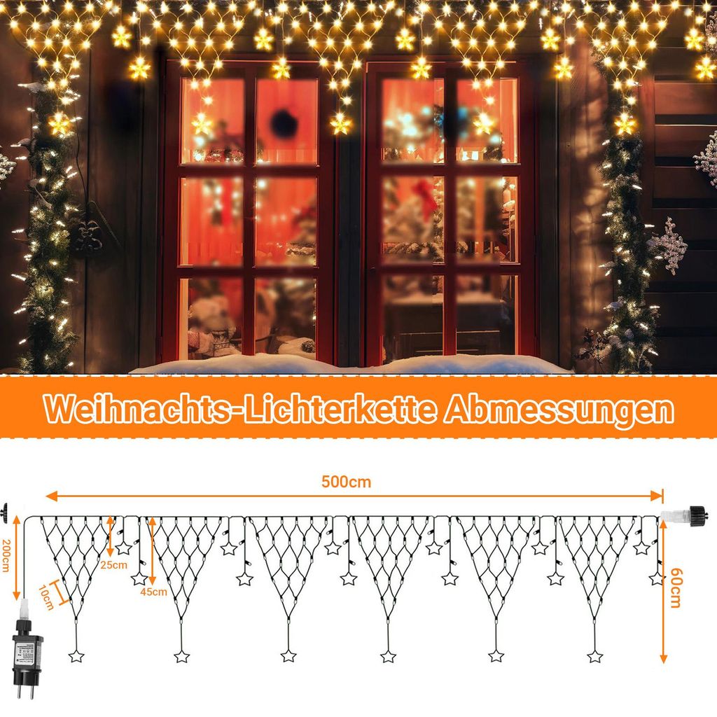 Salcar - Tenda Con Catena Di Luci Led 3 X 3 M Impermeabilit? Ip44 Stelle Led A Catena Di Luce Tenda Di Luci Per Natale Decorazione Feste Interni 8 Programmi Di Luce (bianco Caldo