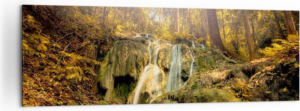 Bild auf Leinwand - Leinwandbild - Wald Wasserfall Natur Umwelt - 160x50cm - Wand Bild - Wanddeko - Leinwanddruck - Bilder - Kunstdruck - Wanddekor...