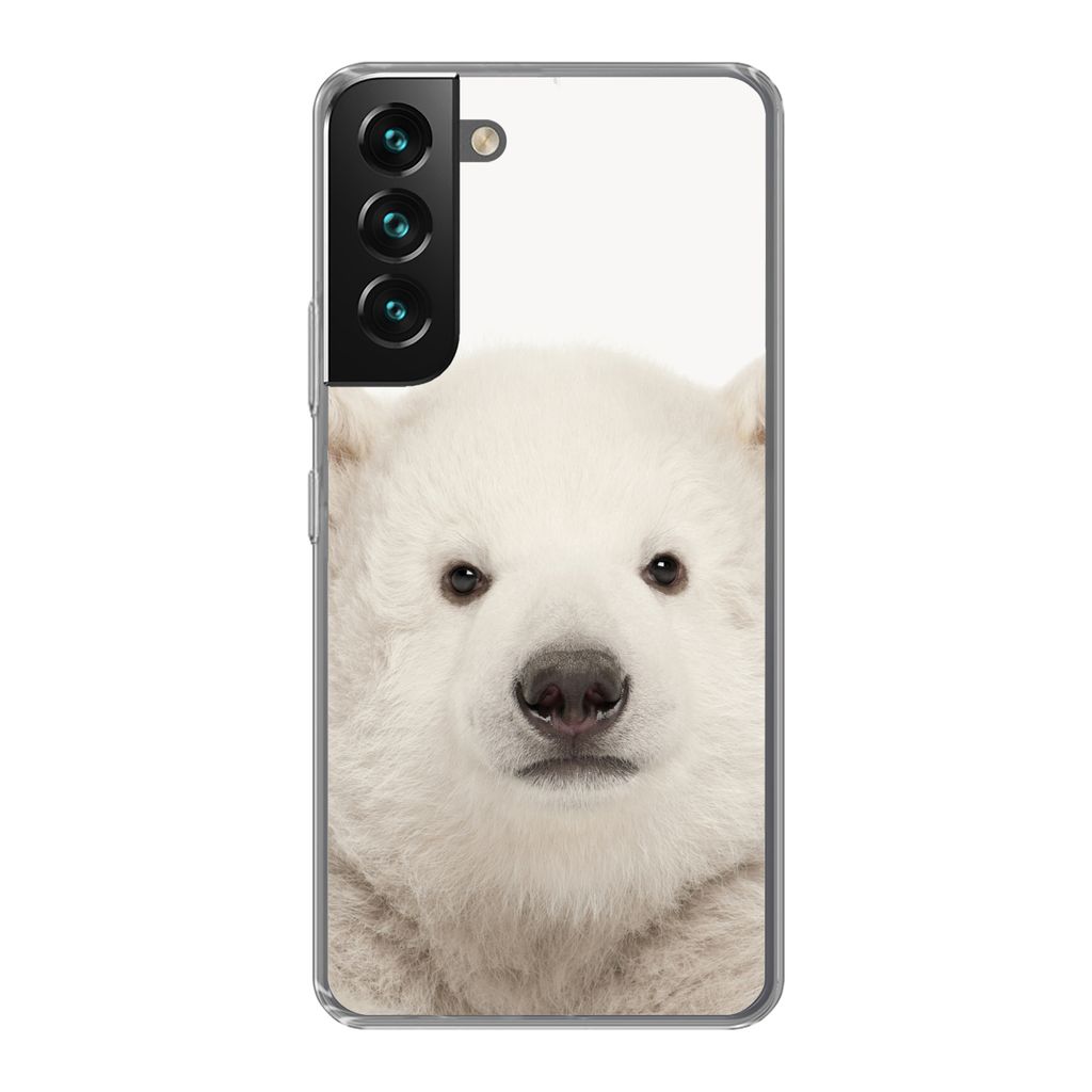 MuchoWow Handyhülle Schutzhülle Hülle für Samsung Galaxy S22 Eisbär - Tiere - Weiß - Kinder - Jungen - Mädchen Silikon Softcase Handy Hül...