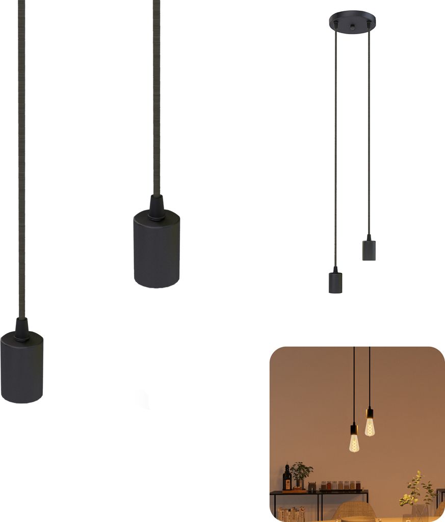 SSC-LUXon PARU Pendelleuchte Vintage 2-flammig in schwarz - Produktbild 