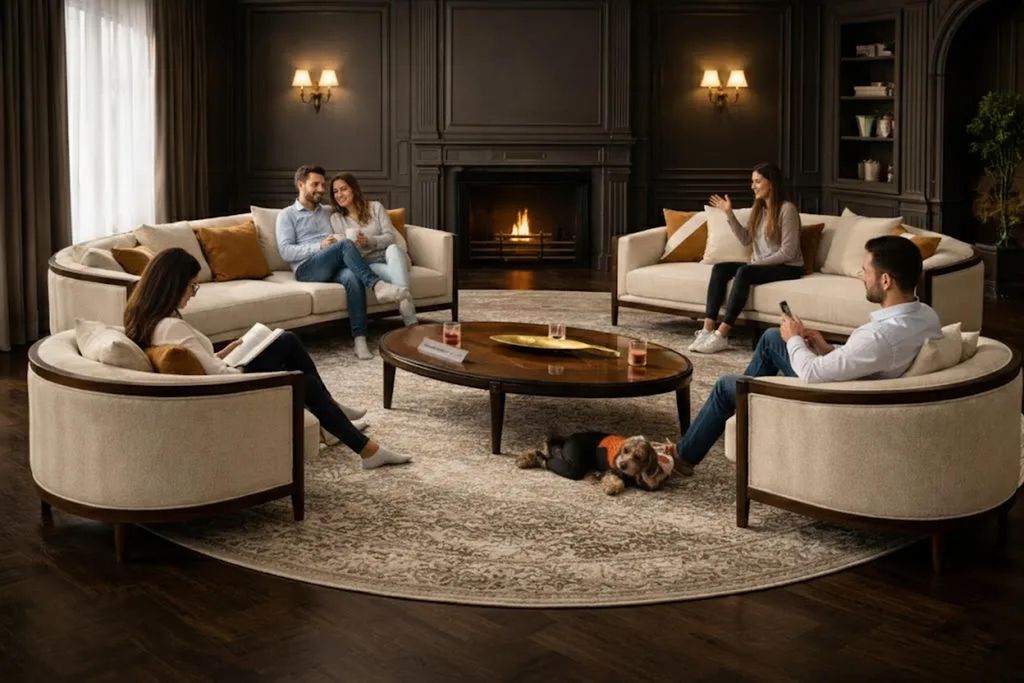 Stilvolles Wohnzimmer-Set 3+3+1+1-Sitzer mit passendem Couchtisch