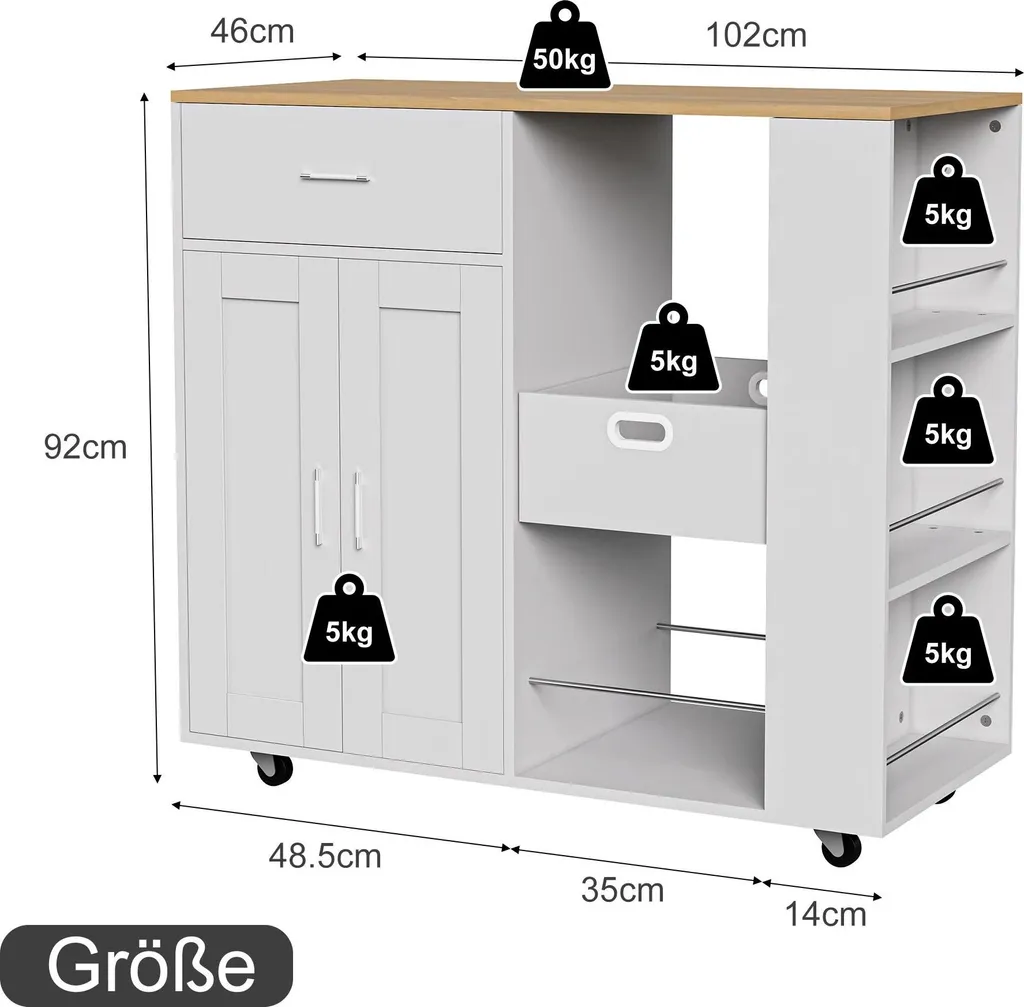 Îlot de Cuisine Mobile Blanc : Solution de Rangement pour Cuisine Encombrée - 2