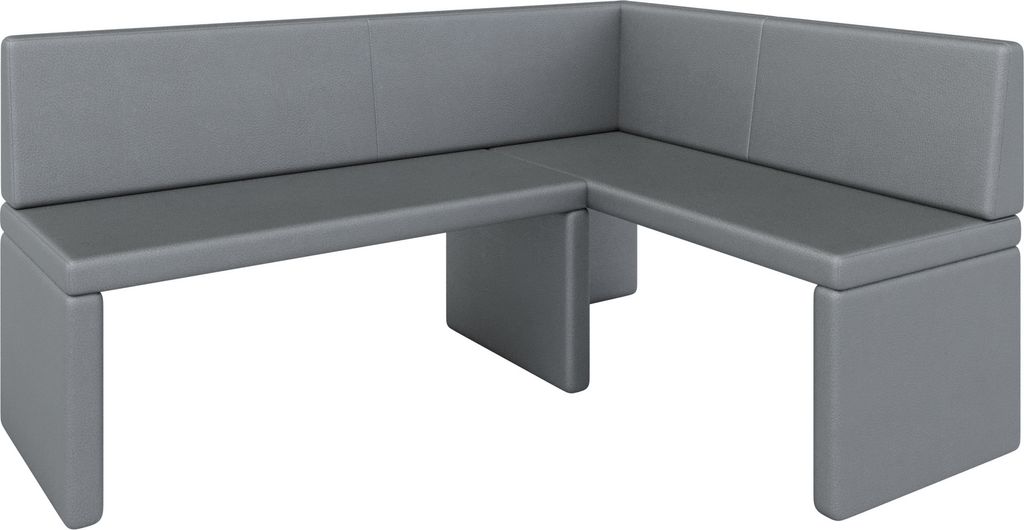 A gray corner bench with a backrest, isolated on a white background.