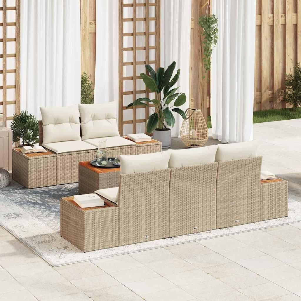 Best Möbel Gartenmöbel Set Balkonmöbel-Set Garten-Sofa-Set mit Kissen 6 pcs Beige Poly Rattan - Gartenmöbelgarnituren CL4473427 4parcel