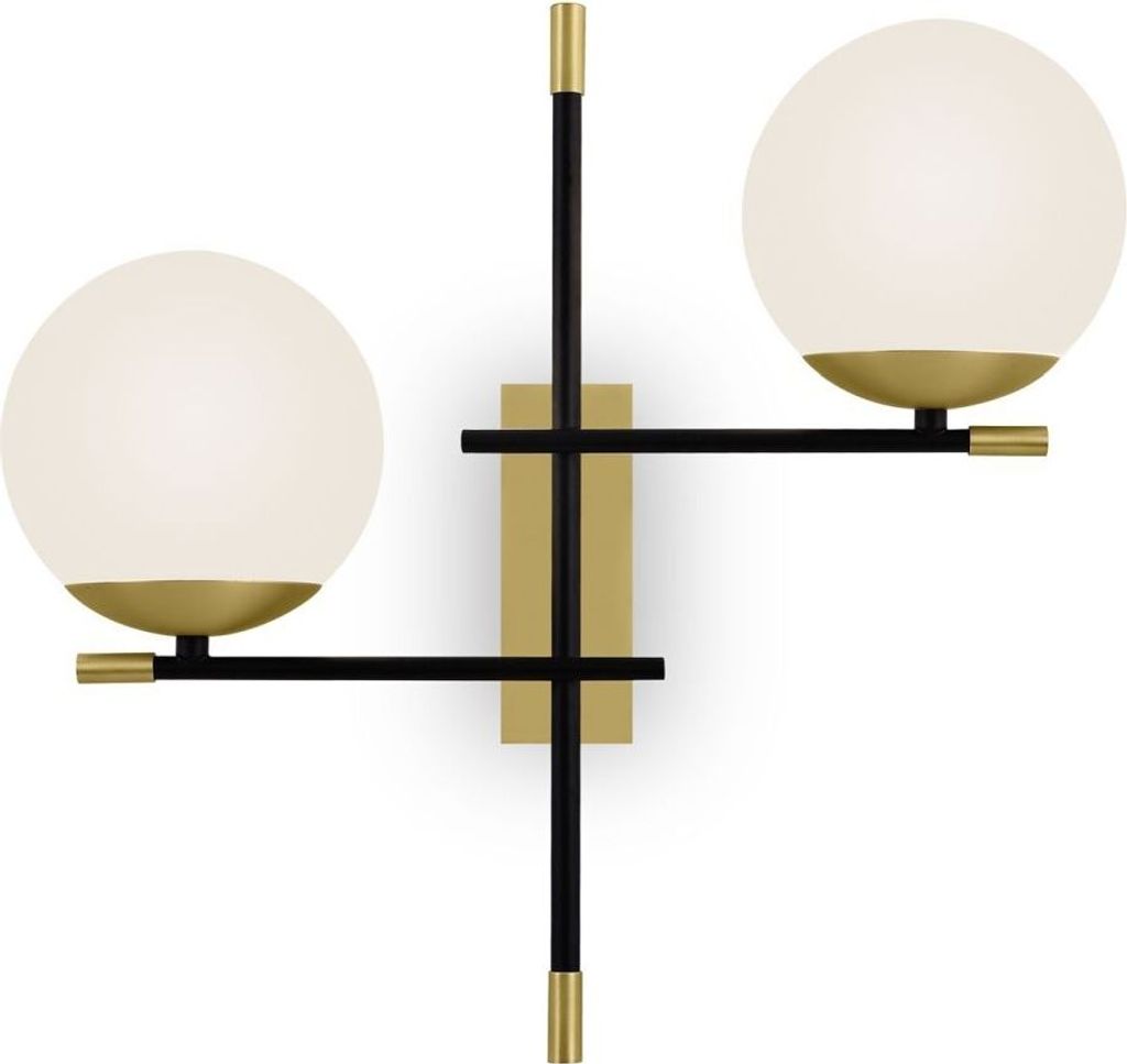 Wandlampe Metall Glas E14 44 cm breit in Gold Weiß Schwarz 2-flammig Kugel Schirm Modern Wandleuchte