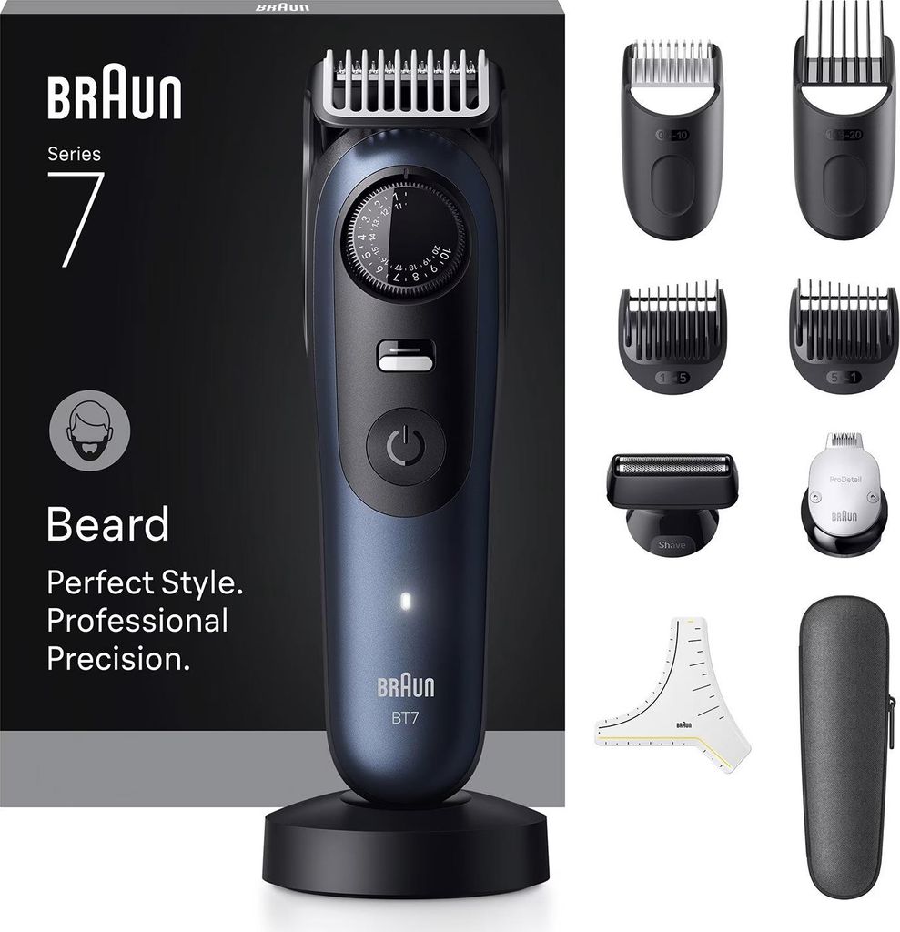 Braun BeardTrimmer 7 BT7540, Waschbar, Akku, Schwarz, Blau Produktbild 