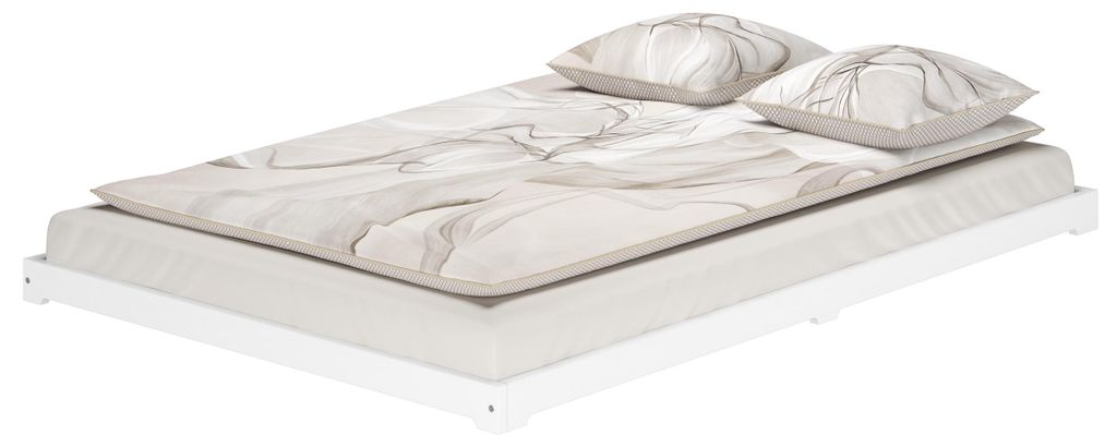 Weißes Futonbett platzsparend extra niedriges Bodenbett Produktbild 