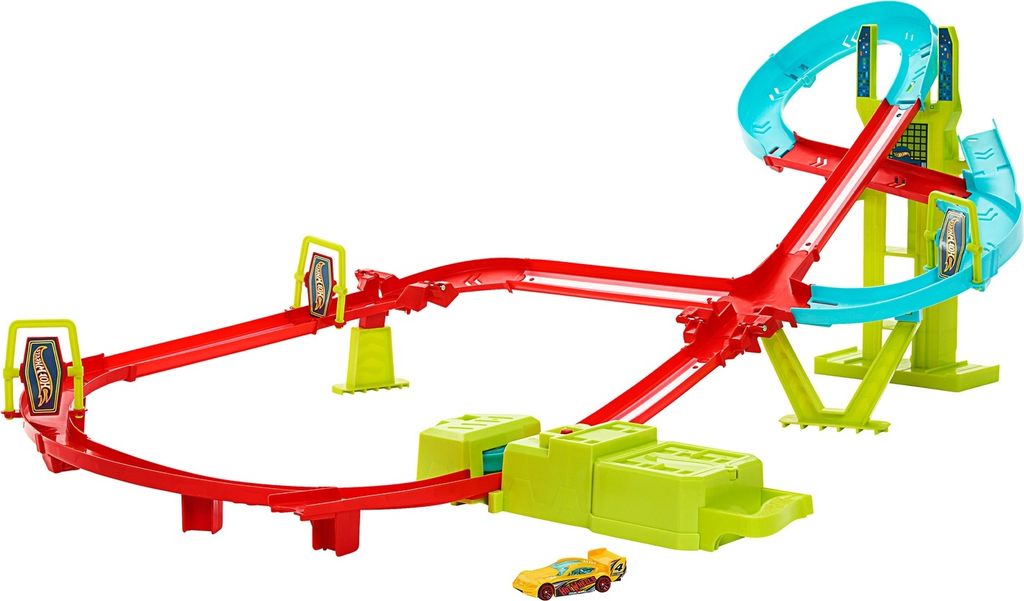 Hot Wheels Action Track Set, Neon Speeders Skyscraper Speed Circuit mit 1 Auto, Fahrzeug- & Schienen-Set, 5 Jahr(e), D, Kunststoff, Mehrfarbig