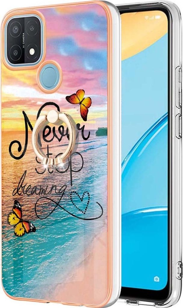 Hülle für Oppo A15 / A15S Muster TPU Silikon Stoßdämpfer Bumper Schutzhülle mit Ring Ständer Gold