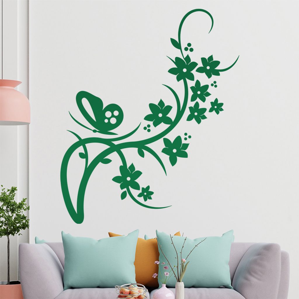 Falter Schmetterling Blüte Wandtattoo in 6 Größen - Wandaufkleber Wall Sticker - Dekoration, Küche, Wohnzimmer, Schlafzimmer, Badezimmer