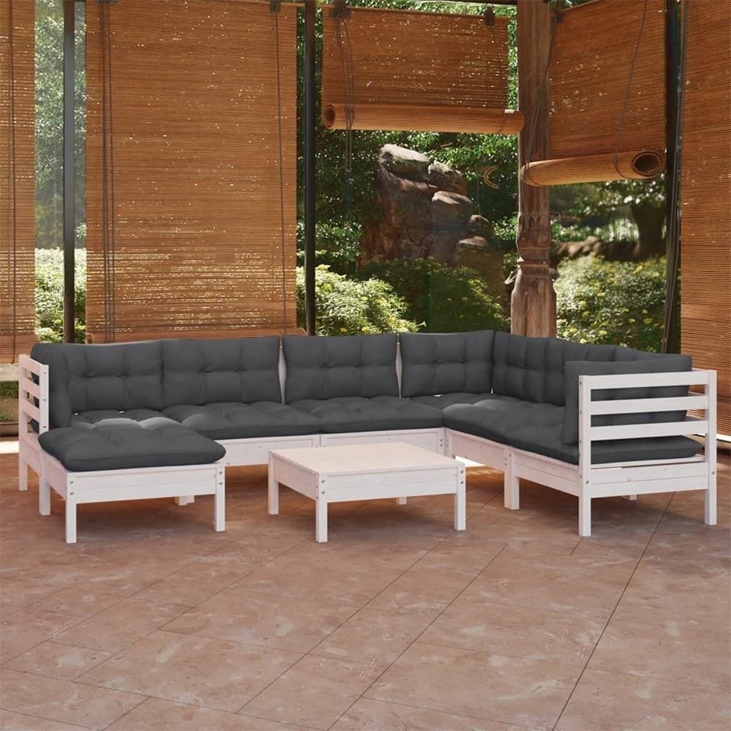 "2026 Promotion" 8-tlg. Garten-Lounge-Set - Sitzgruppe - mit Kissen - Weiß Kiefer Massivholz - Gartenmöbelset CC4461