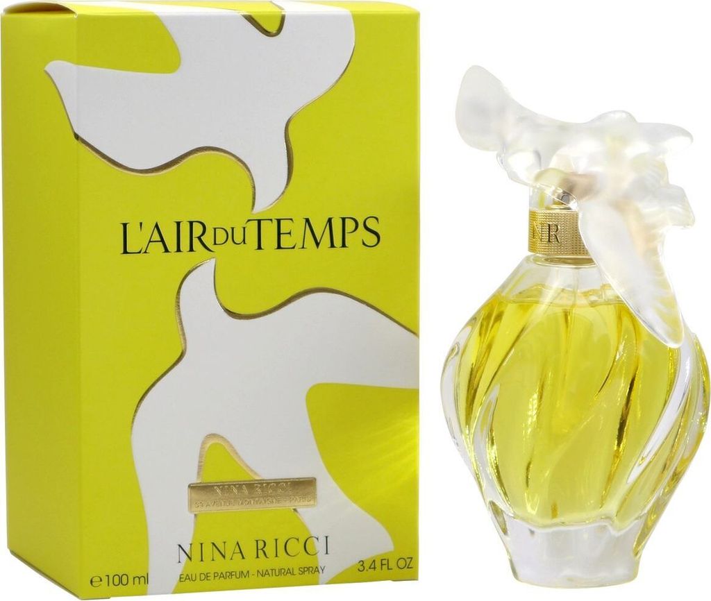 A perfume box and bottle are displayed side-by-side against a white background.