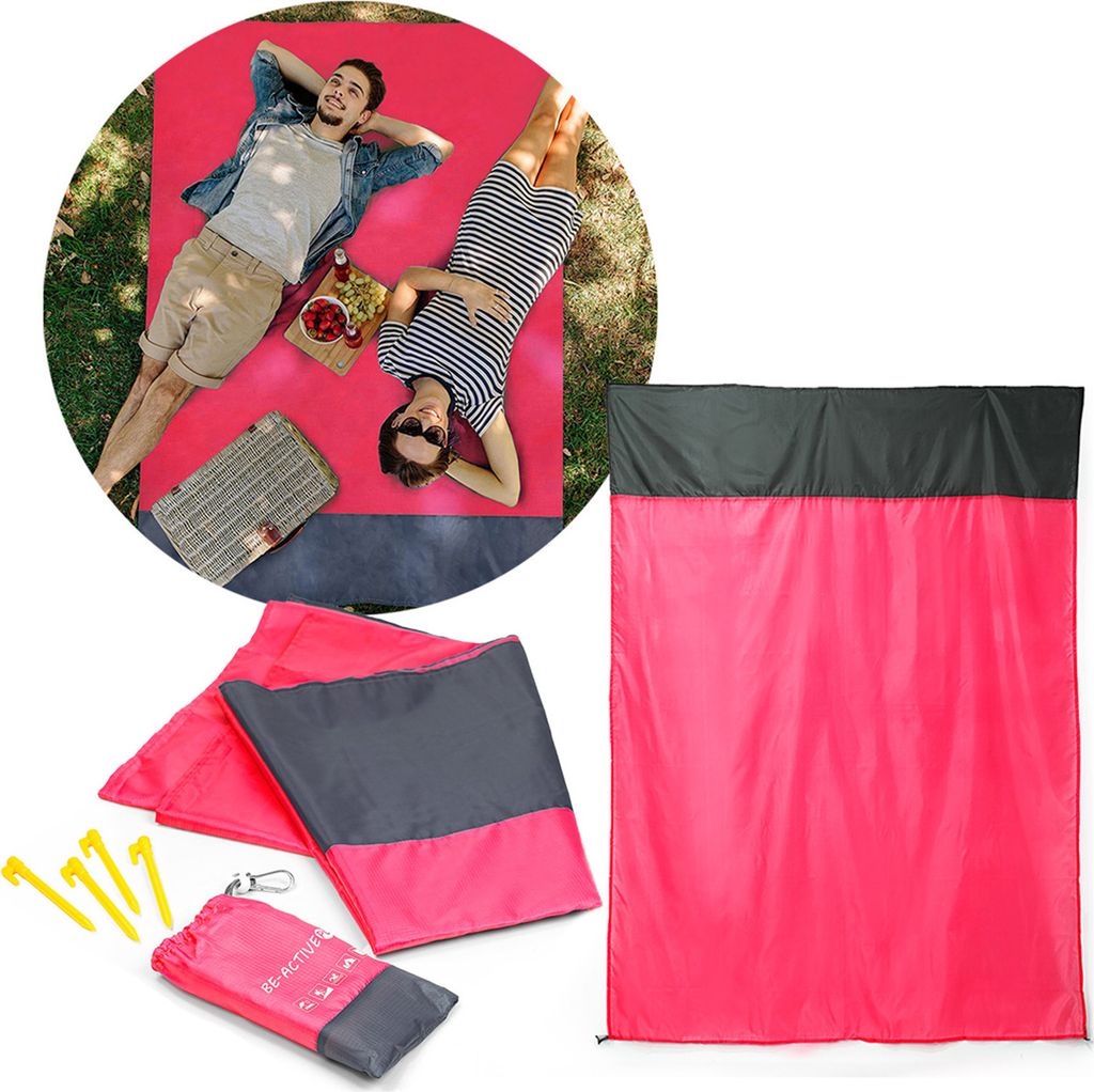 Strandmatte Leicht und Wasserdicht 140 x 200 cm Faltbare Picknickdecke für Camping Wandern Strand Rosa
