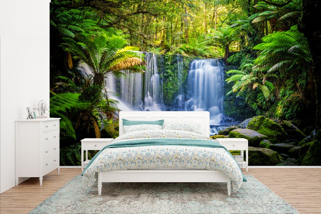 MuchoWow Fototapete für Wohnzimmer oder Schlafzimmer Wandtapete Vinyl Motivtapete Dschungel - Wasserfall - Australien - Pflanzen - Natur - 400x2...