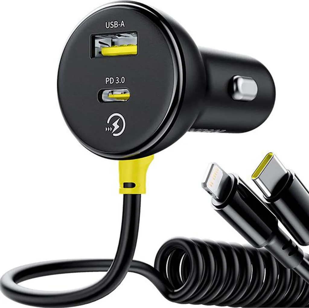 Baseus Caricatore Auto 60W con Cavo Retrattile Lightning e USB-C Nero - 15