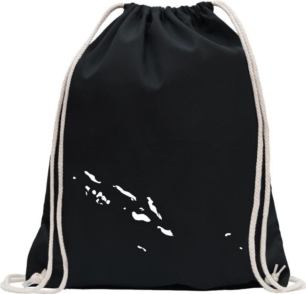 Kiwistar - Turnbeutel - schwarz - Salomonen Umriss Kontur - Fun Rucksack Sport Beutel Gymsack Baumwolle mit Ziehgurt