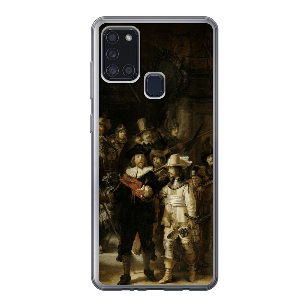 MuchoWow Handyhülle Schutzhülle Hülle für Samsung Galaxy A21s Nachtwache - Rembrandt van Rijn - Kunst Silikon Softcase Handy Hülle - Hartschale