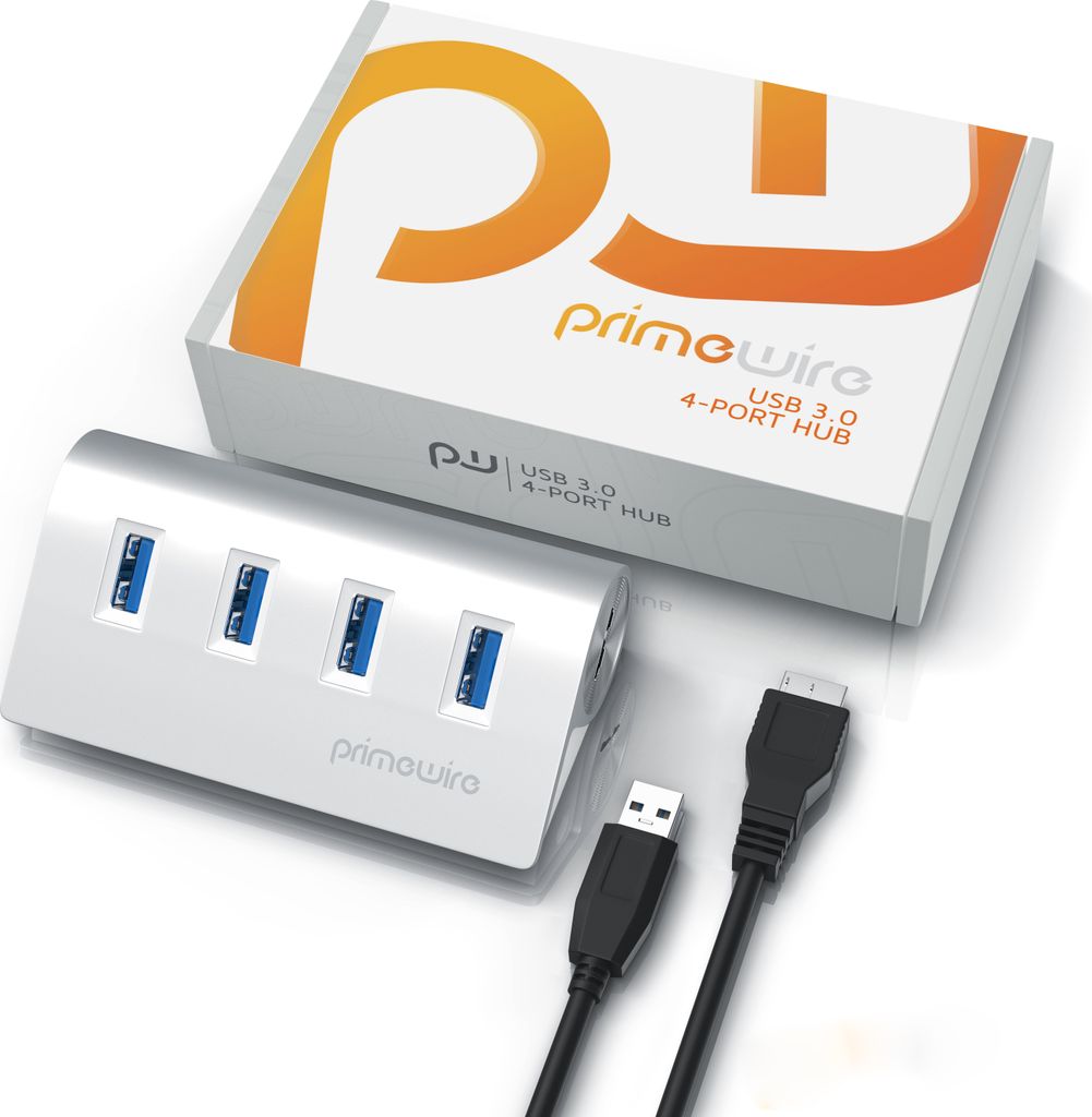Primewire Hub USB 3.2 A 4 Porte Con Alimentatore - Plug & Play - Trasferimento 5 Gbit/s - Nero