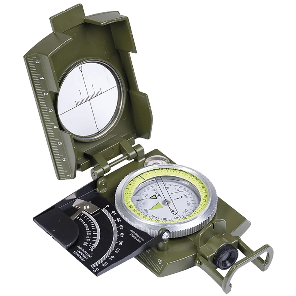 Boussole métallique olive résistante pour orientation et survie outdoor