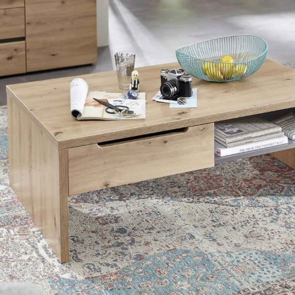 Table basse rectangulaire gris graphite et bois chêne de salon - 4