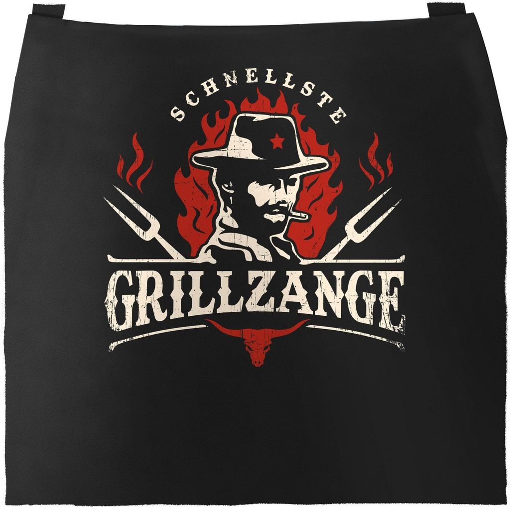 Grill-Schürze für Männer mit Spruch Schnellste Grillzange Cowboy Revolverheld Geschenk Baumwoll-Schürze Moonworks schwarz unisize