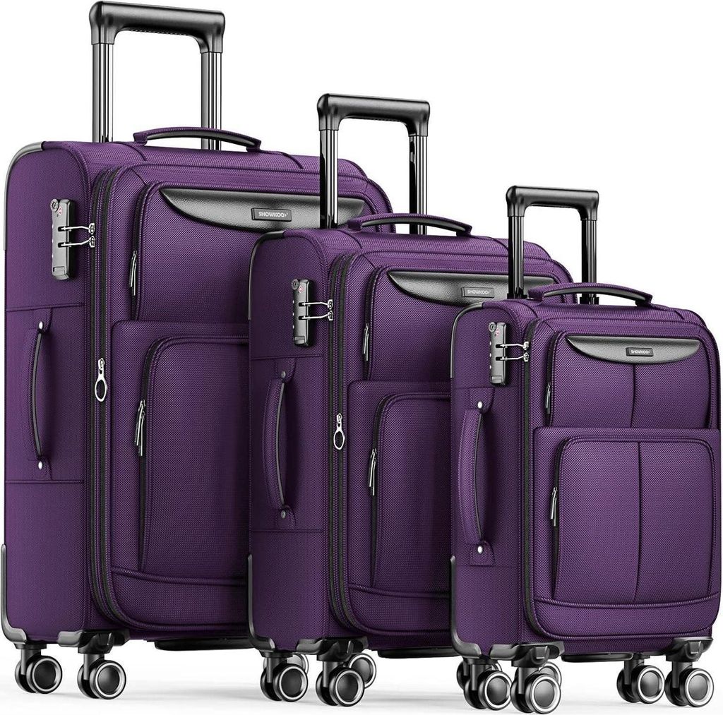 SHOWKOO 3-teiliges Stoffkoffer Set TSA Schloss 4 Rollen Produktbild 
