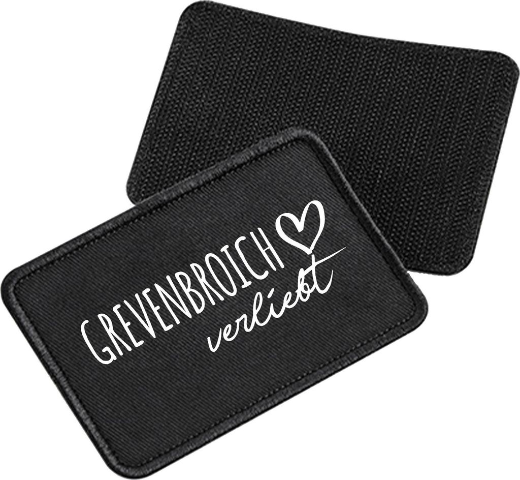 Huuraa Patch Grevenbroich verliebt Black 10 x 6,5cm Baumwolle Klettpatch für Mütze Geschenkidee