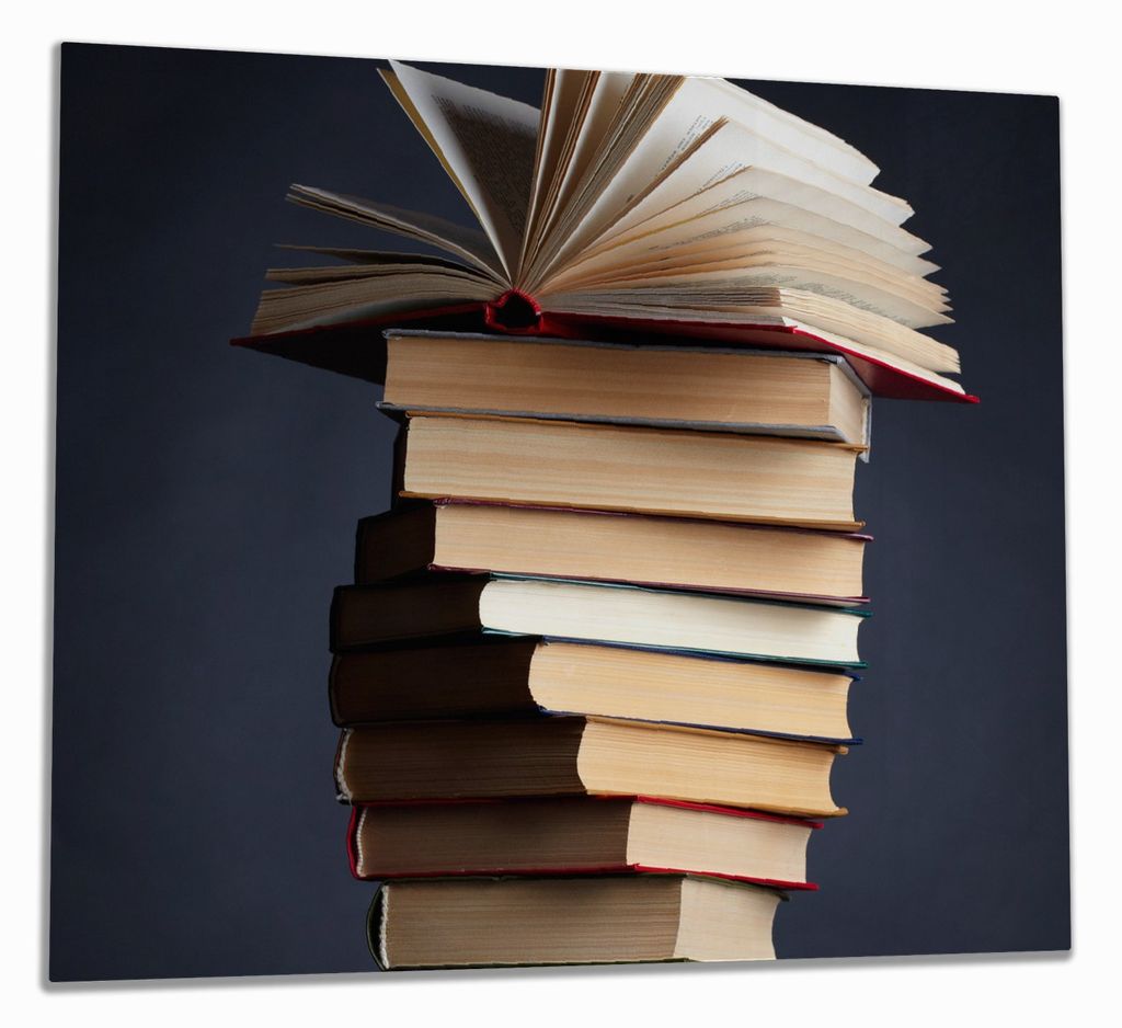 Wallario Herdabdeckplatte aus Glas, Größe 60 x 52 cm 1-teilig, Motiv Bücherstapel