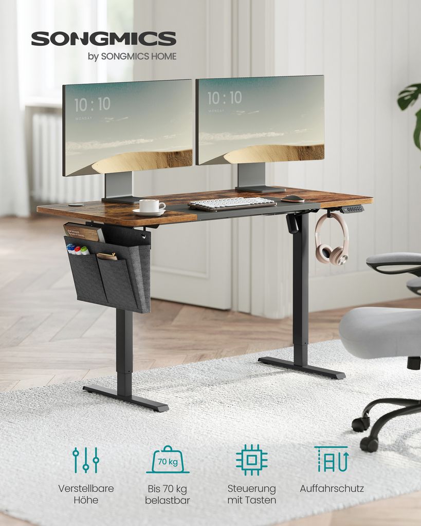 SONGMICS Výškově nastavitelný elektrický stůl 120 cm se 4 Obrázek produktu 3