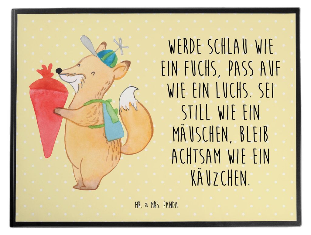 Mr. & Mrs. Panda Schreibunterlage Fuchs Schulkind - Gelb Pastell - Geschenk, schreibtischmatte, schreibtischunterlagen, malunterlage, schreibtischu...