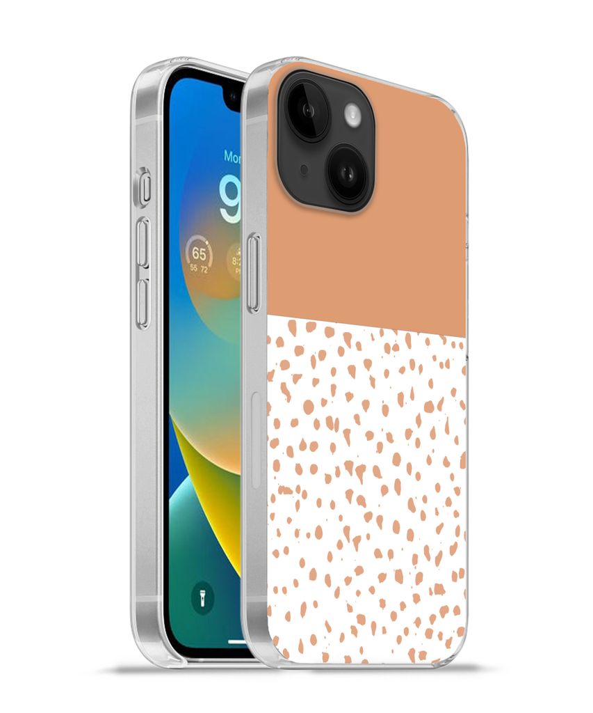 MuchoWow Handyhülle Schutzhülle Hülle für Apple iPhone 14 - Softcase Tupfen - Orange - Weiß Silikon Softcase Handy Hülle - Mobiltelefonhülle