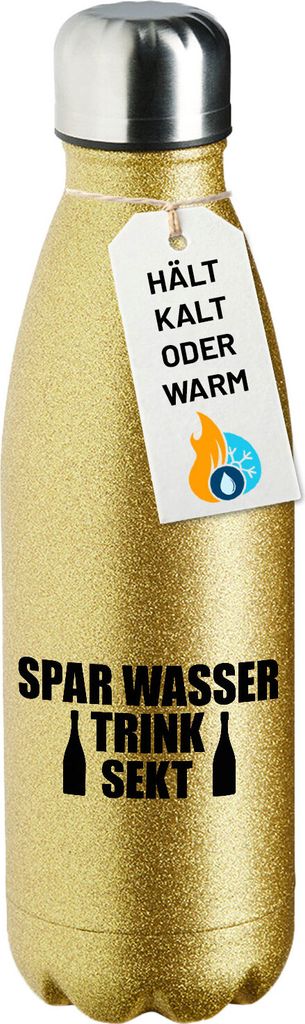 Huuraa Trinkflasche Spar Wasser Trink Sekt Sektflasche 500ml Gold Edelstahl Wasserflasche Trinkflasche Geschenkidee