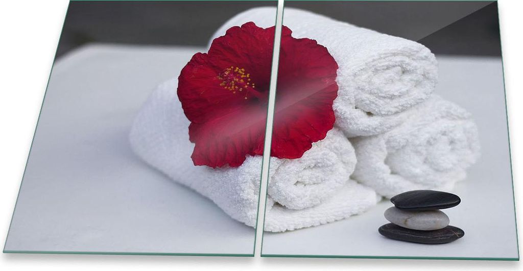 Herdabdeckplatte Glaskeramik 2-Teilig 2x40x52 Blumen Rot Abdeckung Spritzschutz Glas