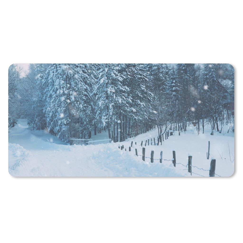 MuchoWow Schreibtischunterlage Wald - Schnee - Winter 80x40 cm - XXL Mauspad - Gaming Mauspad
