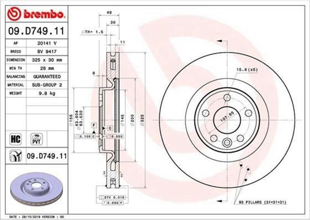 Brembo Bremsscheibe innenbelüftet, beschichtet, 325mm Außendurchmesser, 30mm Dicke