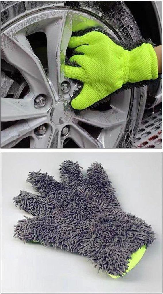 2er Set Autowaschhandschuhe - Fünfziger Microfaser Waschhandschuhe, Sicher für Auto Innen/Äußerlich, Räder, Scheiben & Haushalt