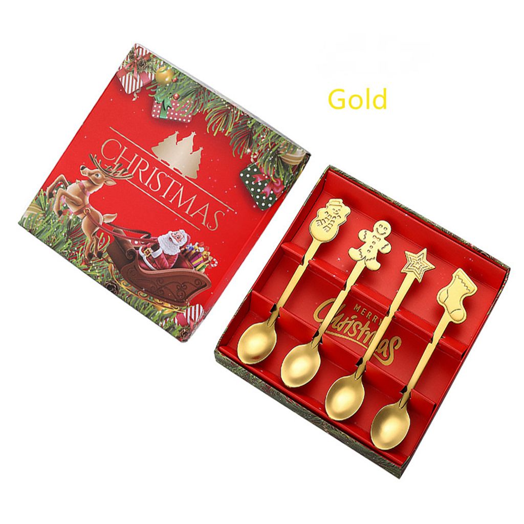 Set mit 4 Latte-Macchiato-Löffeln, 12,7 cm, Kuchen, Dessert, Eis, Teelöffel, kreative kleine Weihnachtslöffel, lange Löffel für Cocktails und ...