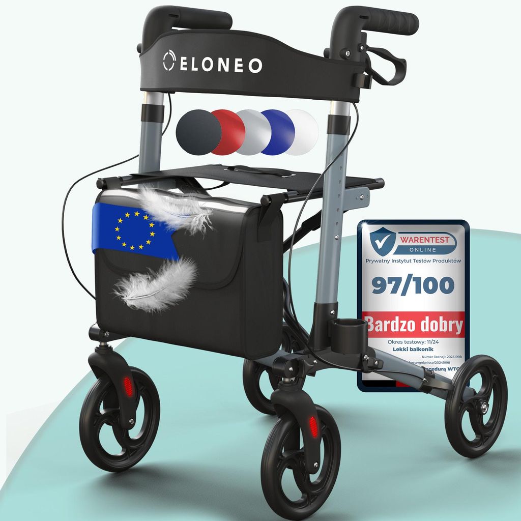 Składany i lekki rollator ELONEO z siedziskiem, lekki Zdjęcie produktu 
