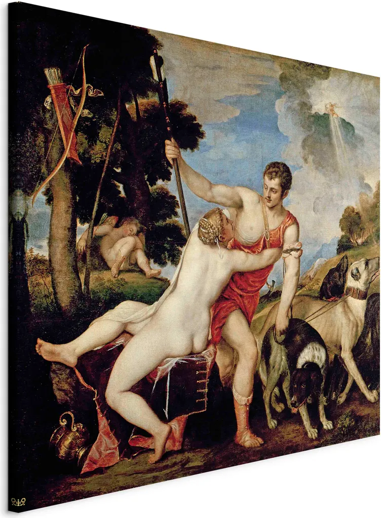 Venere e Adone di Tiziano: Quadro su Tela 70x70 cm l-E-10776-b-a